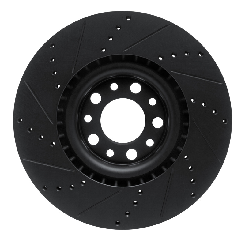 Alfa Romeo Stelvio Brake Rotor (1) - Front Right - R1 Concepts - Drilled & Slotted - Black - `17-`25